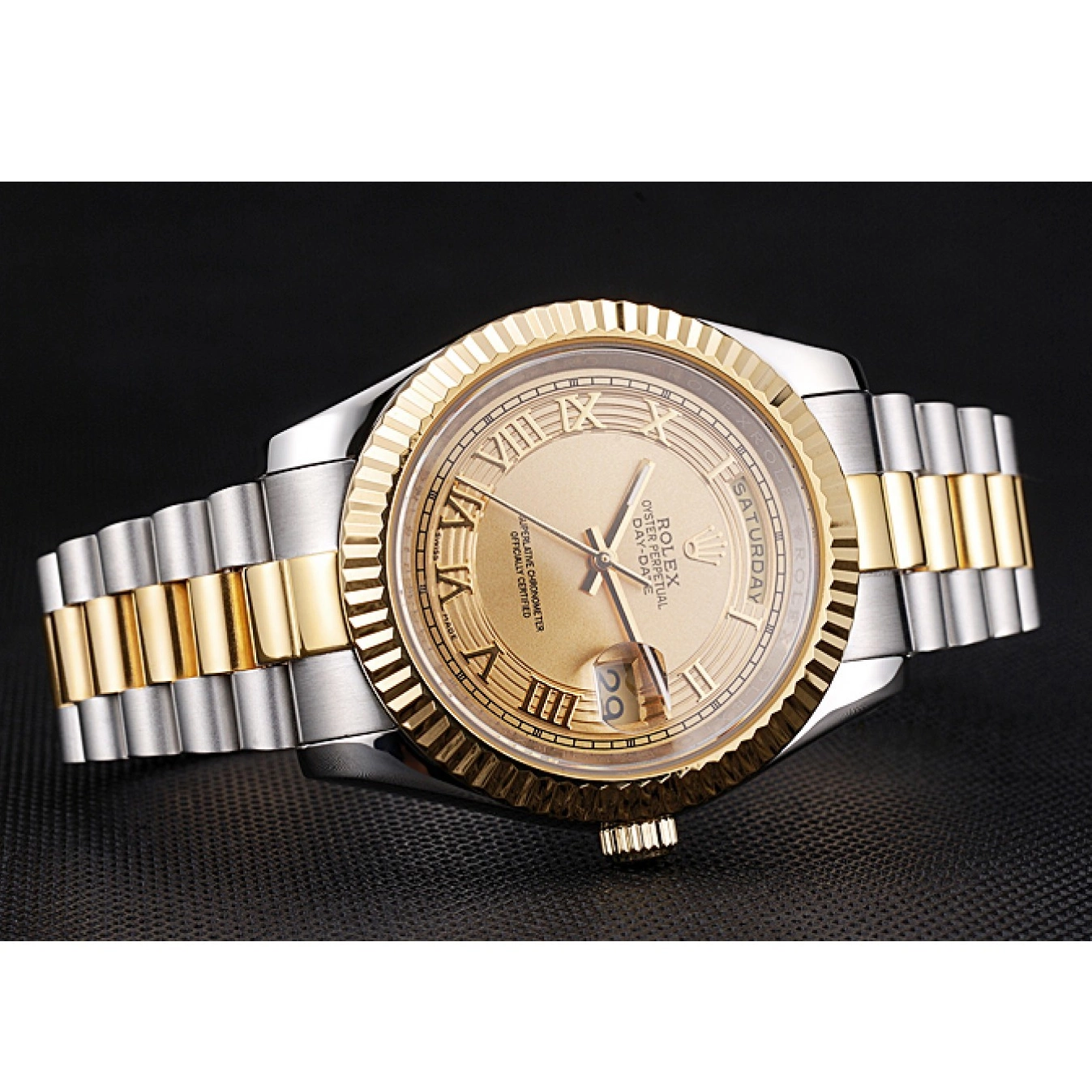 Good Copy Rolex Watches Dial Stainless Tone Gold Day-Date Two Steel 18k Rolex Gold Plated 0801